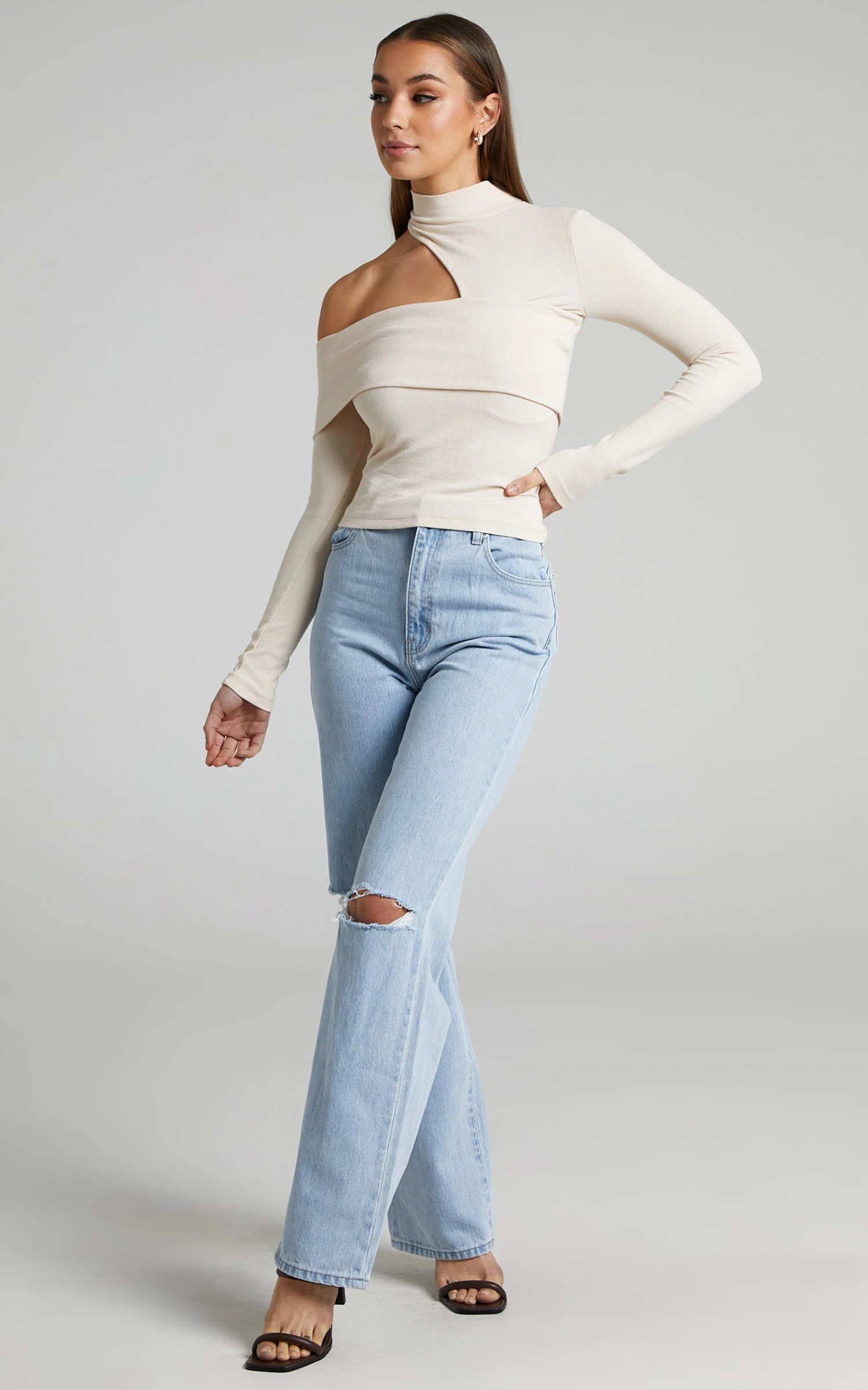 Showpo Kiefer Asymmetric Long Sleeve Cutout Top In Cream 6 Showpo Kiefer Asymmetric Long Sleeve Cutout Top In Cream - Image 6