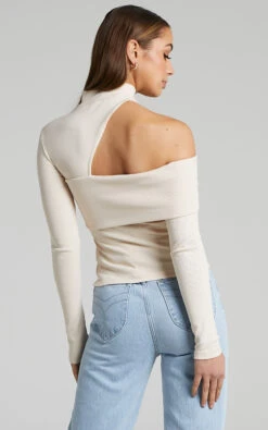 Showpo Kiefer Asymmetric Long Sleeve Cutout Top In Cream 16 Showpo Kiefer Asymmetric Long Sleeve Cutout Top In Cream -Showpo Women's Clothing Store Kiefer Asymmetric Cutout Top in Cream 2528ST21050005042529 5