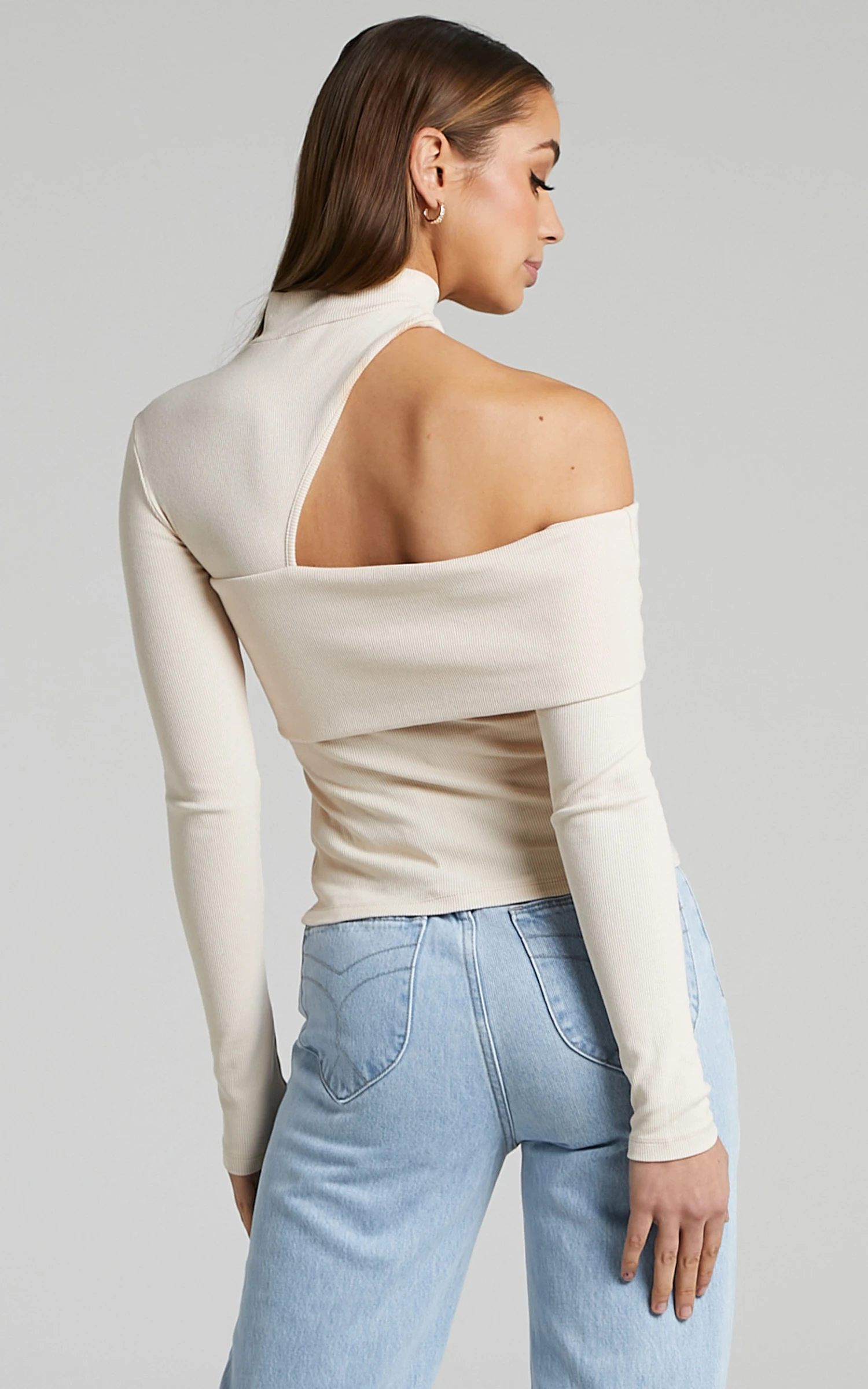Showpo Kiefer Asymmetric Long Sleeve Cutout Top In Cream 8 Showpo Kiefer Asymmetric Long Sleeve Cutout Top In Cream - Image 8