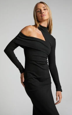 Showpo Kiefer Asymmetric Long Sleeve Midi Dress In Black 10 Showpo Kiefer Asymmetric Long Sleeve Midi Dress In Black -Showpo Women's Clothing Store Kiefer Asymmetric Long Sleeve Midi Dress in Black 6