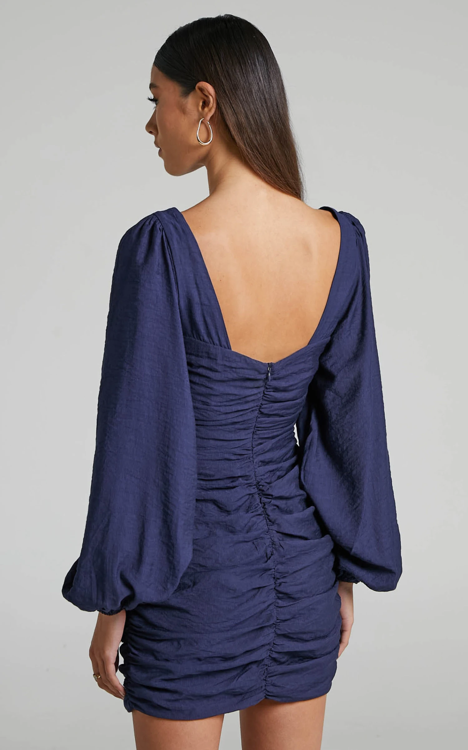 Showpo Kilian Ruched Long Sleeve Mini Dress In Navy 5 Showpo Kilian Ruched Long Sleeve Mini Dress In Navy - Image 5
