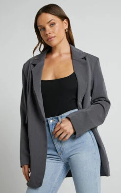 Showpo Kitty Oversized Blazer In Charcoal