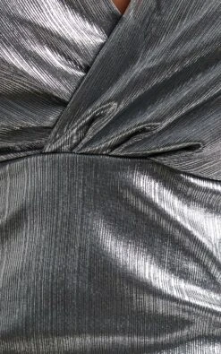 Showpo Konoha Plunge Neck Draped Bodycon Mini Dress In Silver -Showpo Women's Clothing Store Konoha Draped Balloon Sleeve Bodycon Mini Dress in Silver 2528SD21120047012529 11