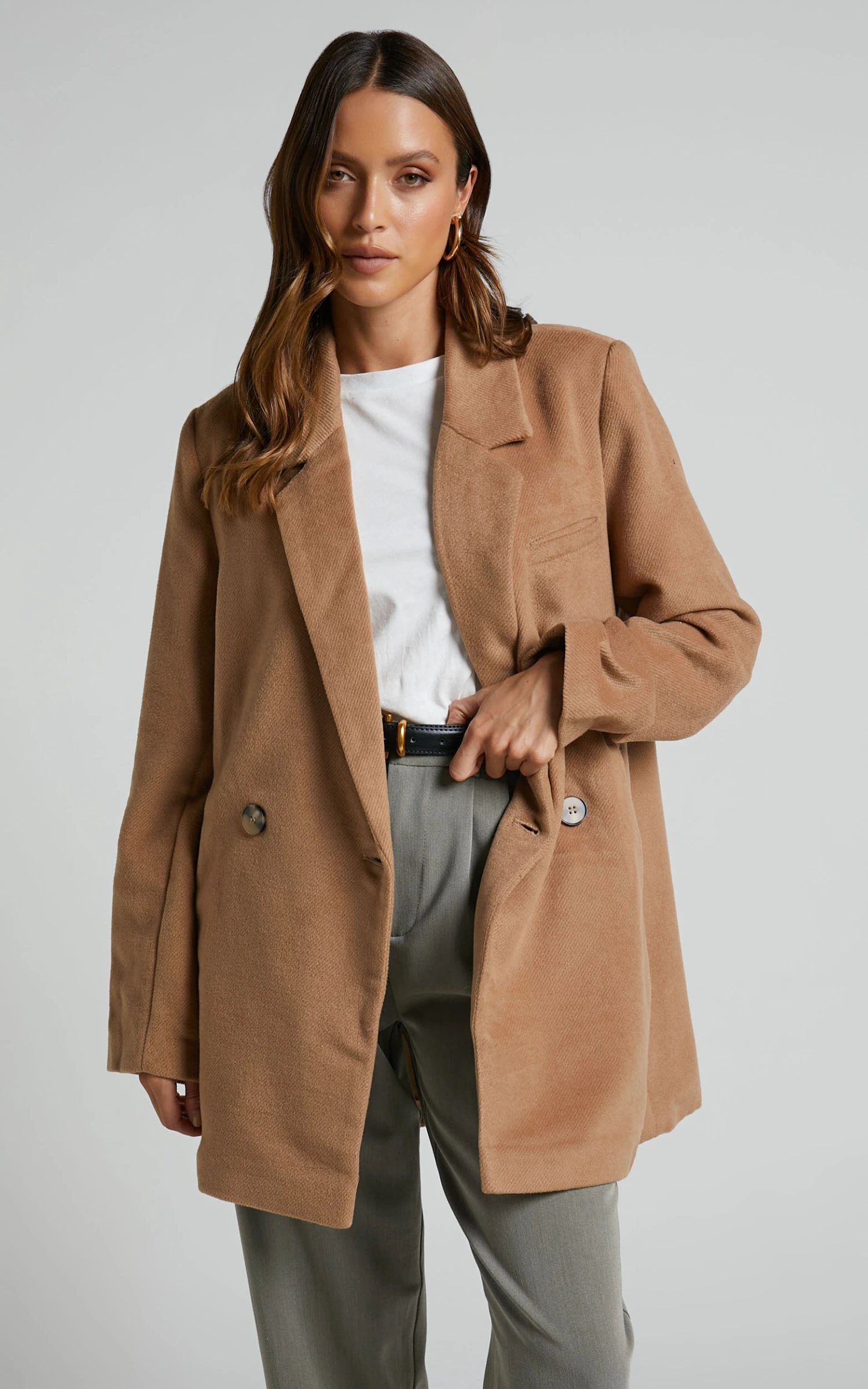 Showpo Kora Oversized Button Up Coat In Camel 2 Showpo Kora Oversized Button Up Coat In Camel - Image 2