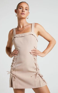 Showpo Kristitah Mini Dress - Lace Up Dress In Natural 12 Showpo Kristitah Mini Dress - Lace Up Dress In Natural -Showpo Women's Clothing Store Kristitah Mini Dress Lace Up Dress in Nude 2
