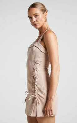 Showpo Kristitah Mini Dress - Lace Up Dress In Natural 13 Showpo Kristitah Mini Dress - Lace Up Dress In Natural -Showpo Women's Clothing Store Kristitah Mini Dress Lace Up Dress in Nude 3
