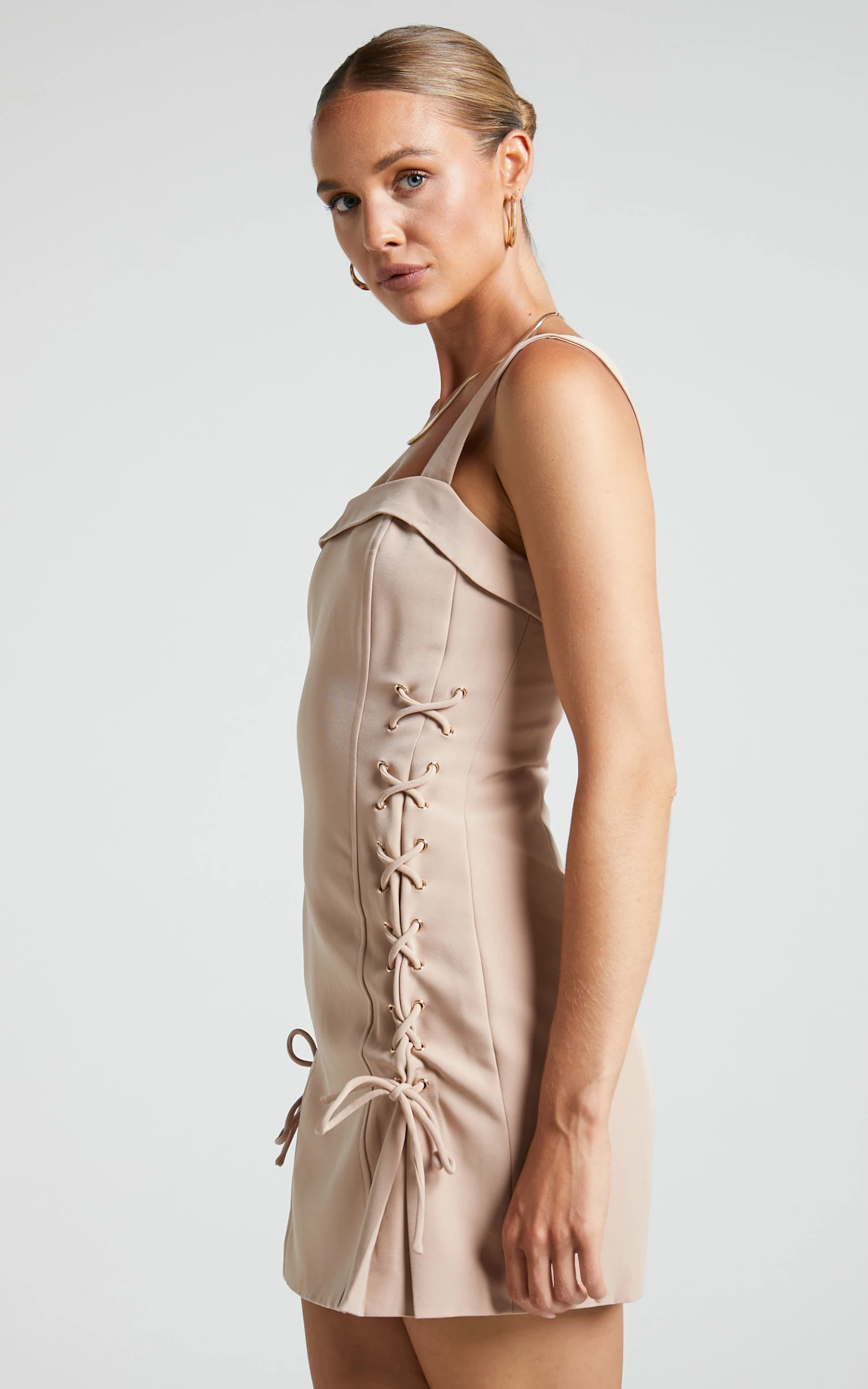 Showpo Kristitah Mini Dress - Lace Up Dress In Natural 5 Showpo Kristitah Mini Dress - Lace Up Dress In Natural - Image 5