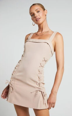 Showpo Kristitah Mini Dress - Lace Up Dress In Natural 15 Showpo Kristitah Mini Dress - Lace Up Dress In Natural -Showpo Women's Clothing Store Kristitah Mini Dress Lace Up Dress in Nude 5