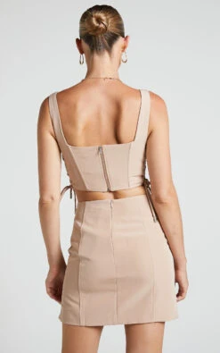 Showpo Kristitah Mini Skirt - Lace Up Skirt In Natural -Showpo Women's Clothing Store Kristitah Mini Skirt Lace Up Skirt in Nude 4
