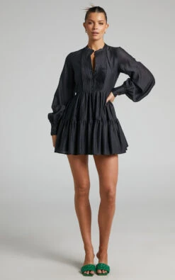 Showpo Kyra Pin Tuck Detail Tiered Shift Dress In Black -Showpo Women's Clothing Store Kyra Pin Tuck Detail Tiered Shift Dress in Black 2528SD21080110052529