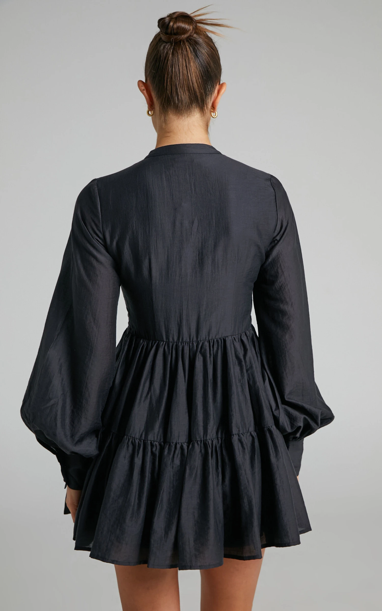 Showpo Kyra Pin Tuck Detail Tiered Shift Dress In Black - Image 5