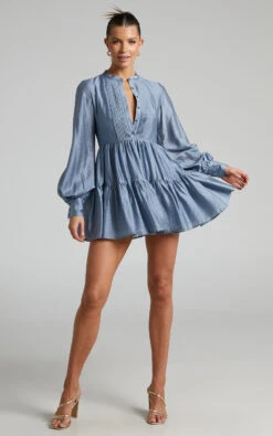 Showpo Kyra Pin Tuck Detail Tiered Shift Dress In Blue 8 Showpo Kyra Pin Tuck Detail Tiered Shift Dress In Blue -Showpo Women's Clothing Store Kyra Pin Tuck Detail Tiered Shift Dress in Blue 2528SD21080110042529