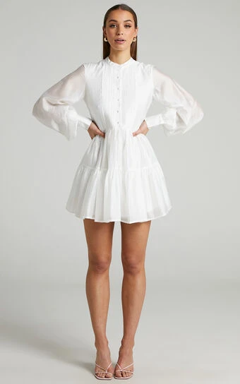 Showpo Kyra Pin Tuck Detail Tiered Shift Dress In Off White 1 Showpo Kyra Pin Tuck Detail Tiered Shift Dress In Off White