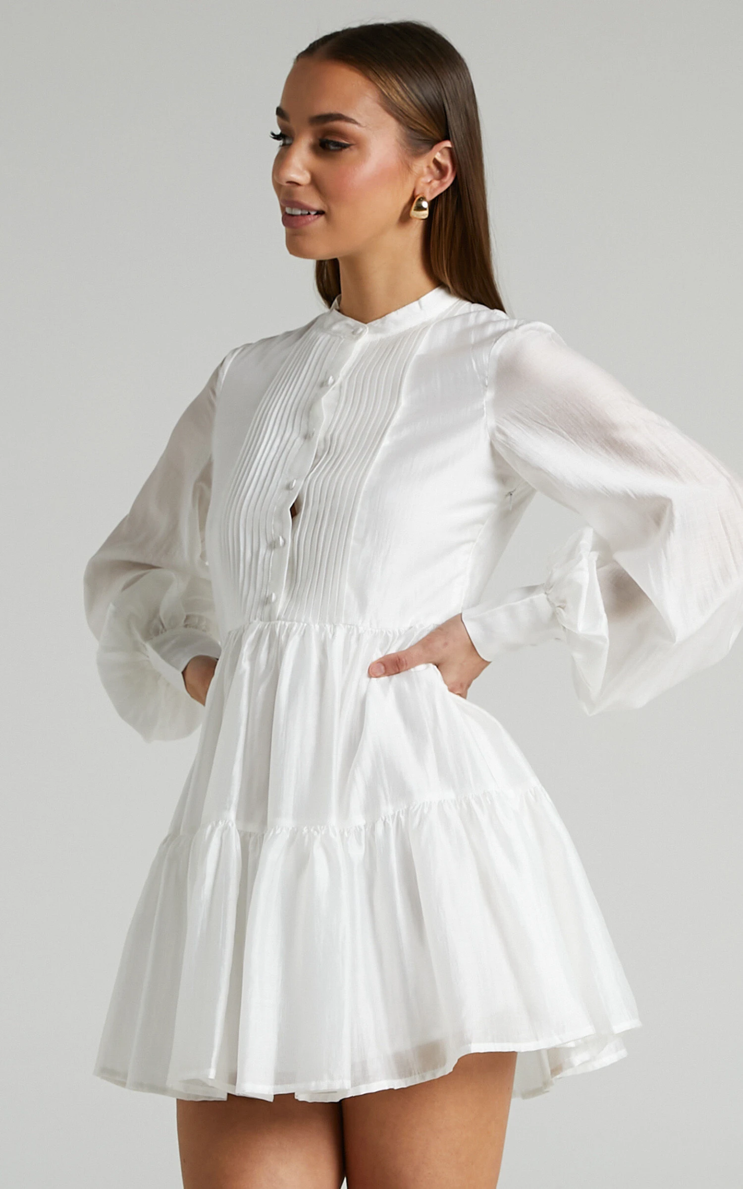 Showpo Kyra Pin Tuck Detail Tiered Shift Dress In Off White 7 Showpo Kyra Pin Tuck Detail Tiered Shift Dress In Off White - Image 7