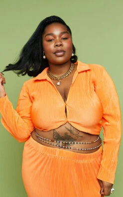 Showpo Amarante Blouse - Plisse Button Up Blouse In Orange