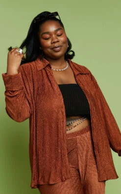 Showpo Rosamund Relaxed Button Up Crinkle Shirt In Clay 14 Showpo Rosamund Relaxed Button Up Crinkle Shirt In Clay -Showpo Women's Clothing Store LOOK 4 6