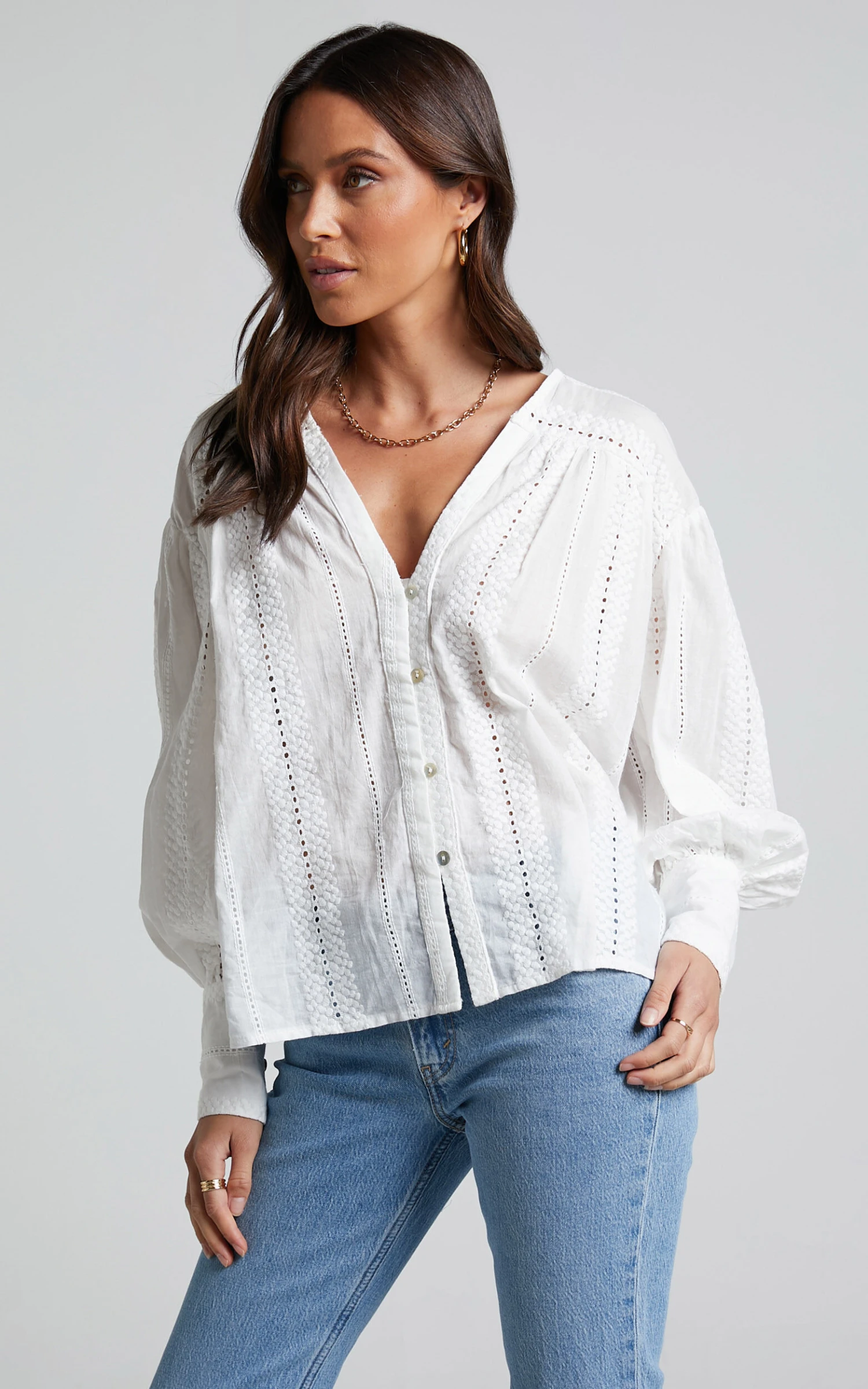 Showpo Lanzy Blouse - Long Sleeve Broderie Trim Relaxed Blouse In White 4 Showpo Lanzy Blouse - Long Sleeve Broderie Trim Relaxed Blouse In White - Image 4