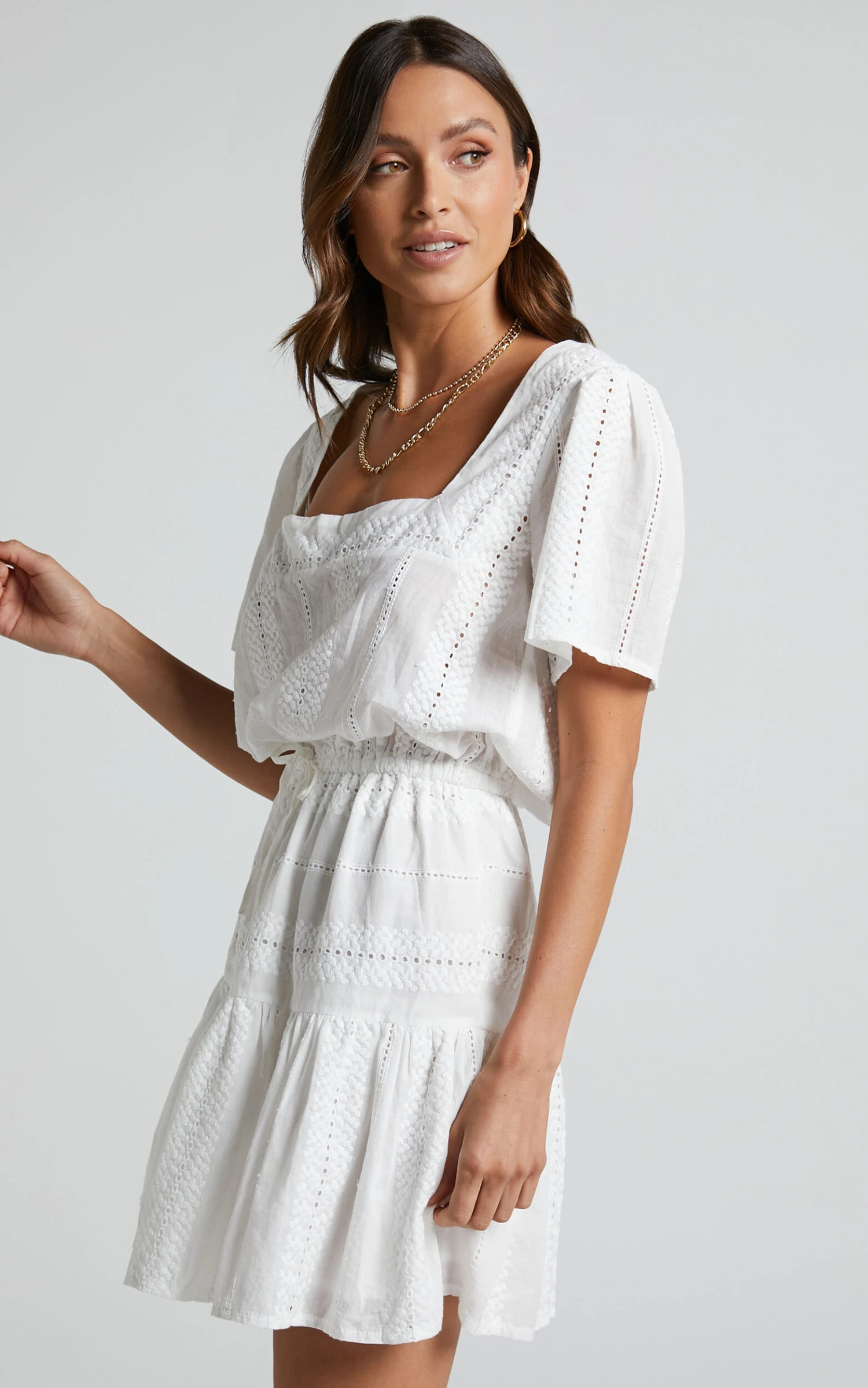 Showpo Lanzy Mini Dress - Short Sleeve Square Neck Broderie Dress In White 7 Showpo Lanzy Mini Dress - Short Sleeve Square Neck Broderie Dress In White - Image 7