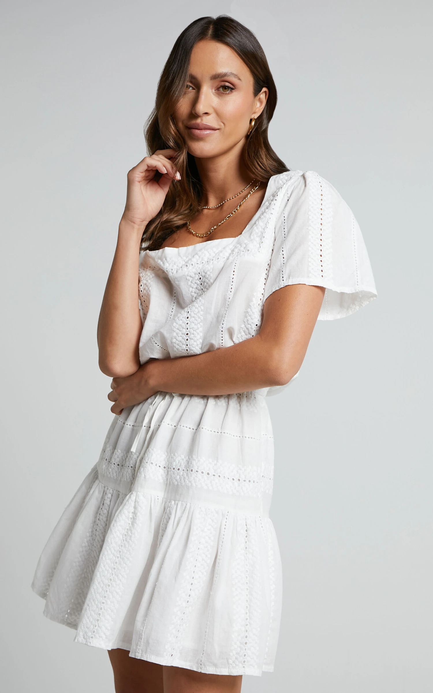 Showpo Lanzy Mini Dress - Short Sleeve Square Neck Broderie Dress In White 4 Showpo Lanzy Mini Dress - Short Sleeve Square Neck Broderie Dress In White - Image 4