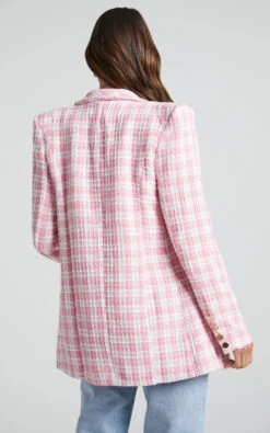 Showpo Larence Blazer - Longline Double Breasted Blazer In Pink Check -Showpo Women's Clothing Store Larence Blazer Longline Double Breasted Blazer in Pink Check 5