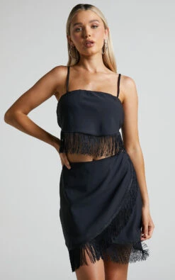 Showpo Lassey Fringe Trim Wrap Skirt In Black 12 Showpo Lassey Fringe Trim Wrap Skirt In Black -Showpo Women's Clothing Store Lassey Fringe Trim Wrap Skirt in Black 3