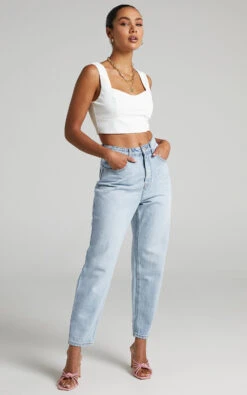 Showpo Layla High Waisted Recycled Cotton Mom Jeans In Sunday Blue 15 Showpo Layla High Waisted Recycled Cotton Mom Jeans In Sunday Blue -Showpo Women's Clothing Store Layla Mom Jeans in Sunday Blue 2528SB21080031012529