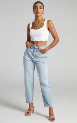 Showpo Layla High Waisted Recycled Cotton Mom Jeans In Sunday Blue 12 Showpo Layla High Waisted Recycled Cotton Mom Jeans In Sunday Blue -Showpo Women's Clothing Store Layla Mom Jeans in Sunday Blue 2528SB21080031012529 1