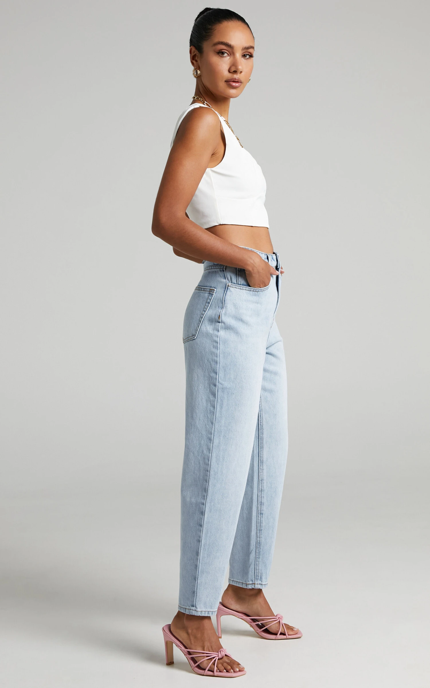 Showpo Layla High Waisted Recycled Cotton Mom Jeans In Sunday Blue 5 Showpo Layla High Waisted Recycled Cotton Mom Jeans In Sunday Blue - Image 5