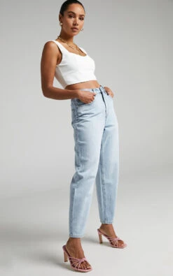 Showpo Layla High Waisted Recycled Cotton Mom Jeans In Sunday Blue 11 Showpo Layla High Waisted Recycled Cotton Mom Jeans In Sunday Blue -Showpo Women's Clothing Store Layla Mom Jeans in Sunday Blue 2528SB21080031012529 4