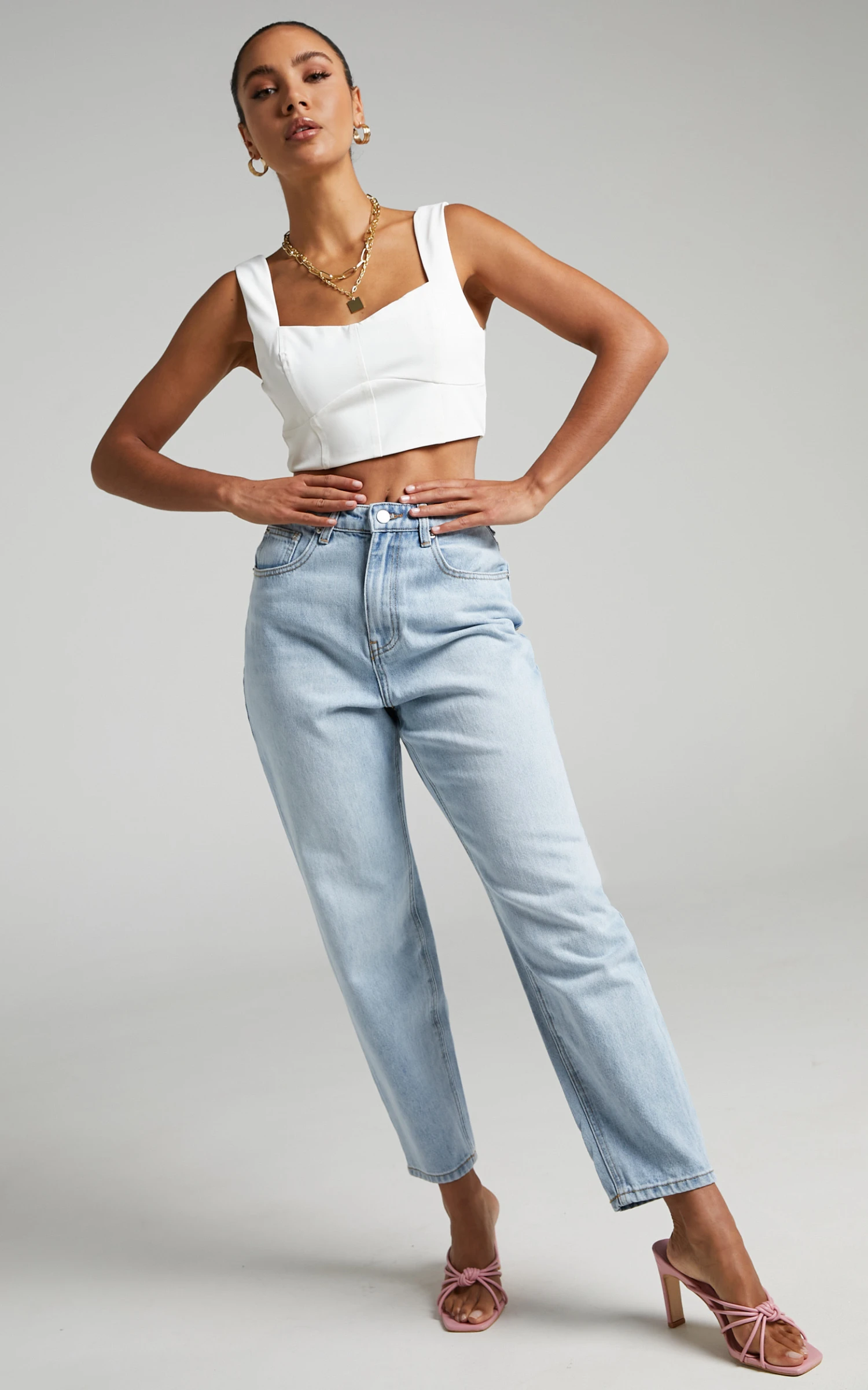 Showpo Layla High Waisted Recycled Cotton Mom Jeans In Sunday Blue 2 Showpo Layla High Waisted Recycled Cotton Mom Jeans In Sunday Blue - Image 2