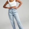 Showpo Layla High Waisted Recycled Cotton Mom Jeans In Sunday Blue