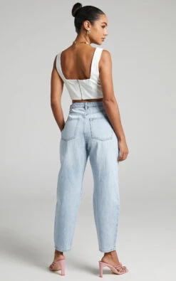 Showpo Layla High Waisted Recycled Cotton Mom Jeans In Sunday Blue 16 Showpo Layla High Waisted Recycled Cotton Mom Jeans In Sunday Blue -Showpo Women's Clothing Store Layla Mom Jeans in Sunday Blue 2528SB21080031012529 7