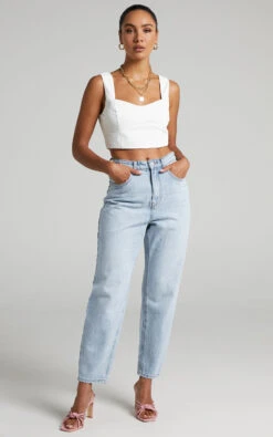 Showpo Layla High Waisted Recycled Cotton Mom Jeans In Sunday Blue 14 Showpo Layla High Waisted Recycled Cotton Mom Jeans In Sunday Blue -Showpo Women's Clothing Store Layla Mom Jeans in Sunday Blue 2528SB21080031012529 8