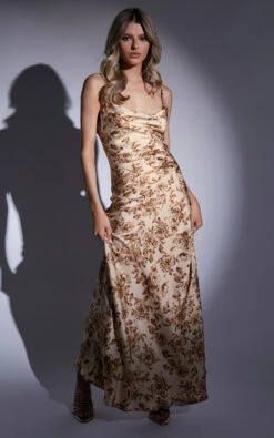 Showpo Legrace Cowl Neck Slip Maxi Dress In Golden Floral -Showpo Women's Clothing Store Legrace Cowl Neck Slip Maxi Dress in Golden Floral TN