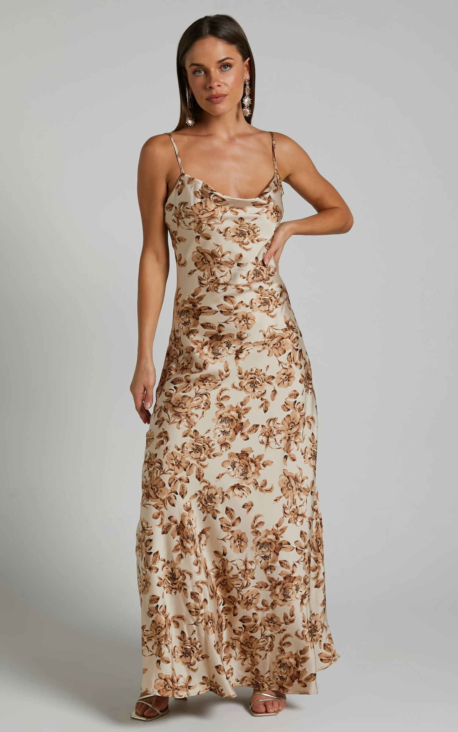 Showpo Legrace Cowl Neck Slip Maxi Dress In Golden Floral - Image 4
