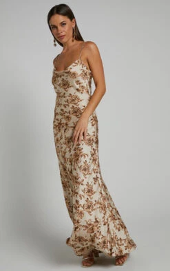 Showpo Legrace Cowl Neck Slip Maxi Dress In Golden Floral