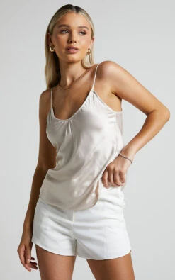 Showpo Leoreen V Neck Satin Cami In Champagne 14 Showpo Leoreen V Neck Satin Cami In Champagne -Showpo Women's Clothing Store Leoreen V Neck Satin Cami in Champagne 4