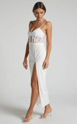 Showpo Lezel Maxi Dress - Lace Panel High Split Pencil Dress In White -Showpo Women's Clothing Store Lezel Lace Panel High Split Maxi Pencil Dress in White 4