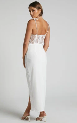 Showpo Lezel Maxi Dress - Lace Panel High Split Pencil Dress In White -Showpo Women's Clothing Store Lezel Lace Panel High Split Maxi Pencil Dress in White 5