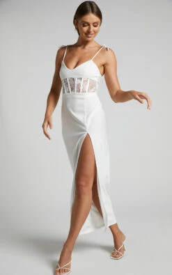 Showpo Lezel Maxi Dress - Lace Panel High Split Pencil Dress In White -Showpo Women's Clothing Store Lezel Lace Panel High Split Maxi Pencil Dress in White 7