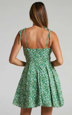 Showpo Liahna Mini Dress - Ruched Bust Tie Shoulder A-Line Dress In Green Floral 12 Showpo Liahna Mini Dress - Ruched Bust Tie Shoulder A-Line Dress In Green Floral -Showpo Women's Clothing Store Liahna Mini Dress with Ruched Bodice in Green Floral 2528SD22040119022529 2