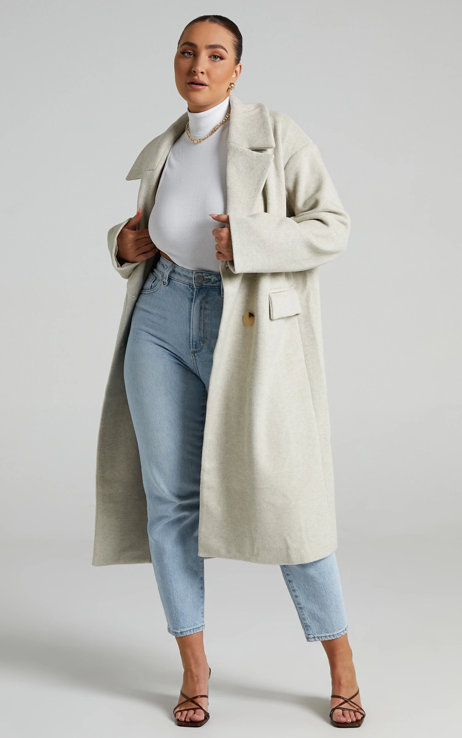 Showpo Libee Double Breasted Longline Coat In Oatmeal 6 Showpo Libee Double Breasted Longline Coat In Oatmeal - Image 6