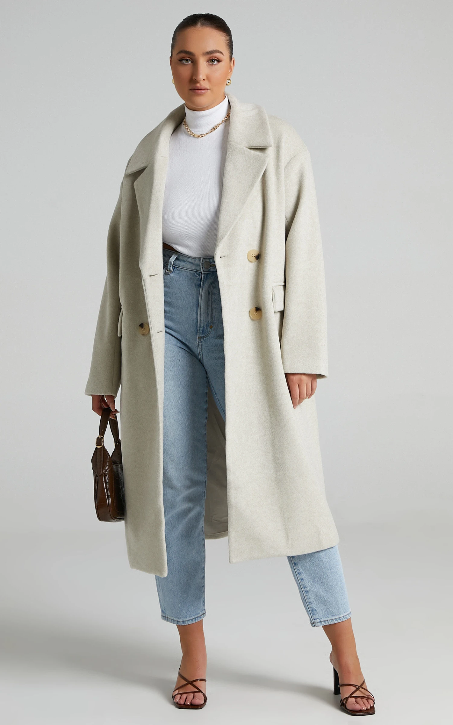 Showpo Libee Double Breasted Longline Coat In Oatmeal 4 Showpo Libee Double Breasted Longline Coat In Oatmeal - Image 4