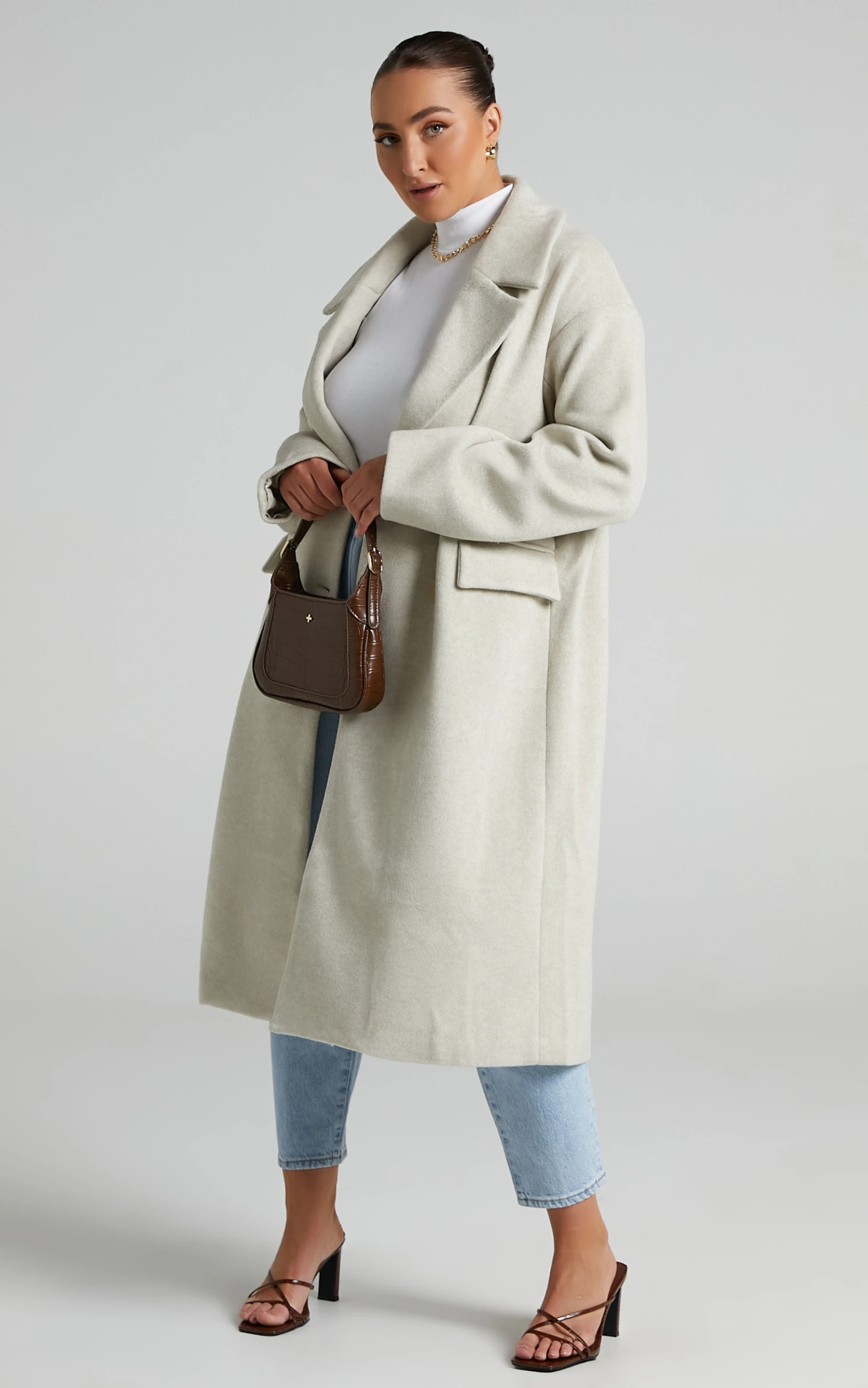 Showpo Libee Double Breasted Longline Coat In Oatmeal 5 Showpo Libee Double Breasted Longline Coat In Oatmeal - Image 5