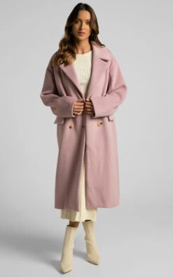 Showpo Libee Double Breasted Longline Coat In Dusty Pink -Showpo Women's Clothing Store Libee Double Breasted Longline Coat in Dusty Pink 04