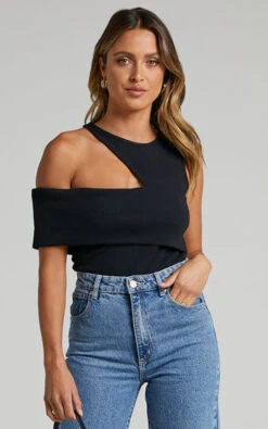 Showpo Lilah Asymmetric Cut Out Top In Black