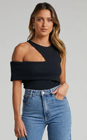 Showpo Lilah Asymmetric Cut Out Top In Black 1 Showpo Lilah Asymmetric Cut Out Top In Black