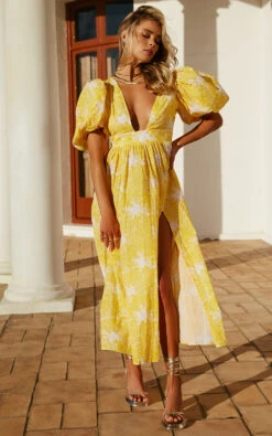 Showpo Ailiza Midi Dress - Puff Sleeve Open Back Dress In Yellow Floral 10 Showpo Ailiza Midi Dress - Puff Sleeve Open Back Dress In Yellow Floral -Showpo Women's Clothing Store Look 13 171 252812529