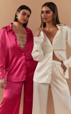 Showpo Trianna Two Piece Set - Oversized Satin Shirt And Wide Leg Pants In Pink 14 Showpo Trianna Two Piece Set - Oversized Satin Shirt And Wide Leg Pants In Pink -Showpo Women's Clothing Store Look 1 8