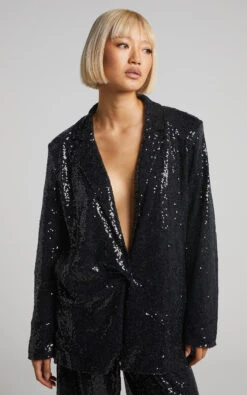 Showpo Looma Sequin Relaxed Fit Blazer In Black 11 Showpo Looma Sequin Relaxed Fit Blazer In Black -Showpo Women's Clothing Store Looma Sequin Relaxed Fit Blazer in Black 2528SO22060005022529 3252812529